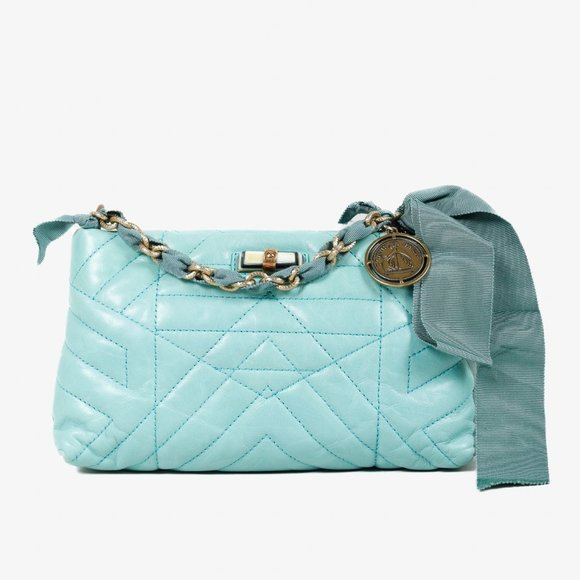 Lanvin Quilted Teal Leather Happy Crossbody Handbag - Picture 2 of 15